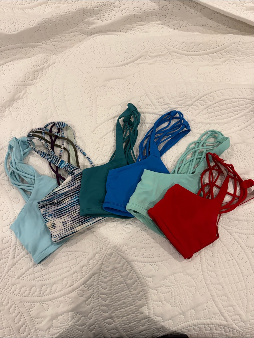 Women’s Strappy Sports Bra Top - Red, Blue & Teal Assortment